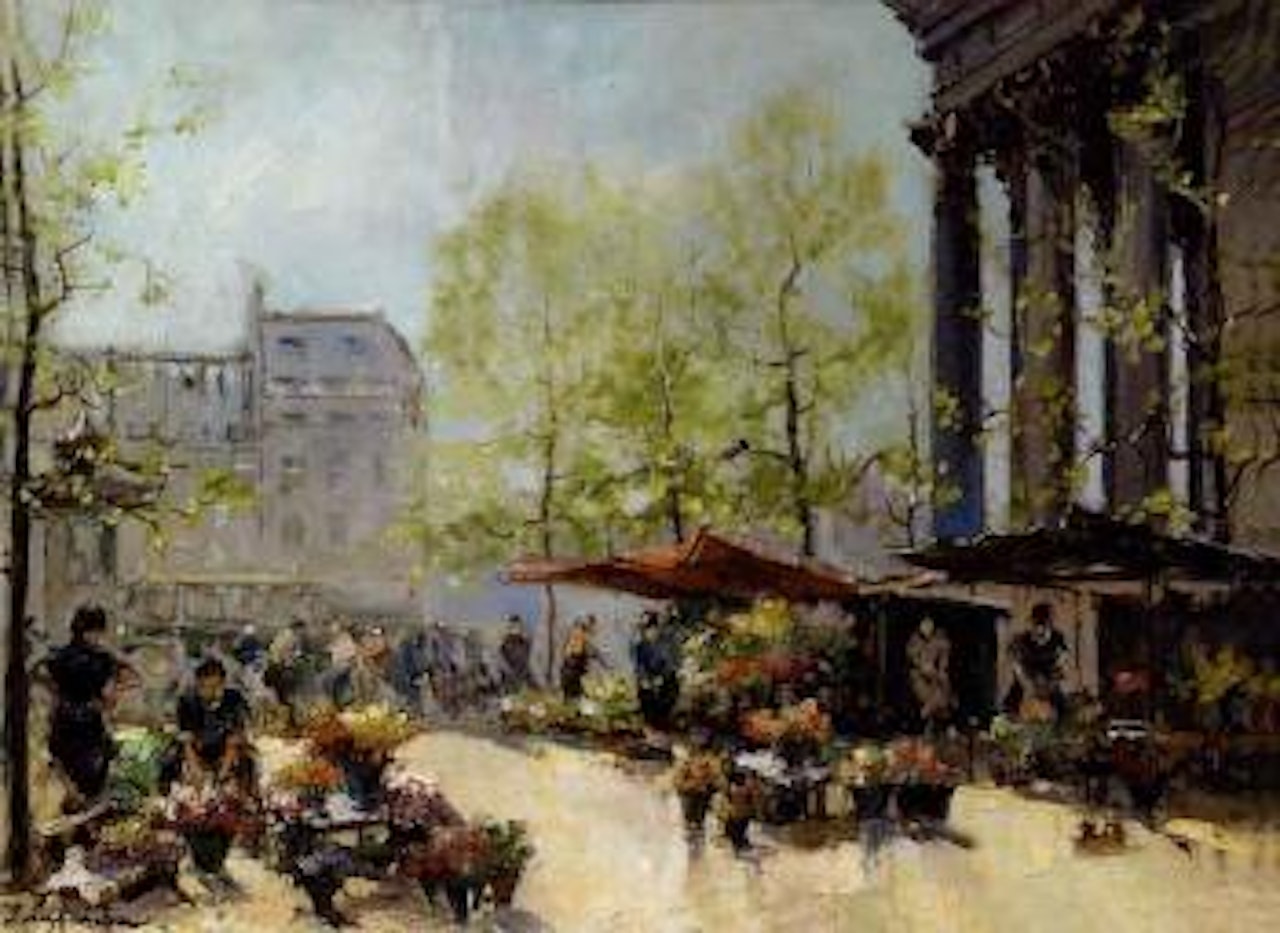 Le marche aux fleurs, Place de La Madeleine by Georgij Aleksandrovic Lapschin