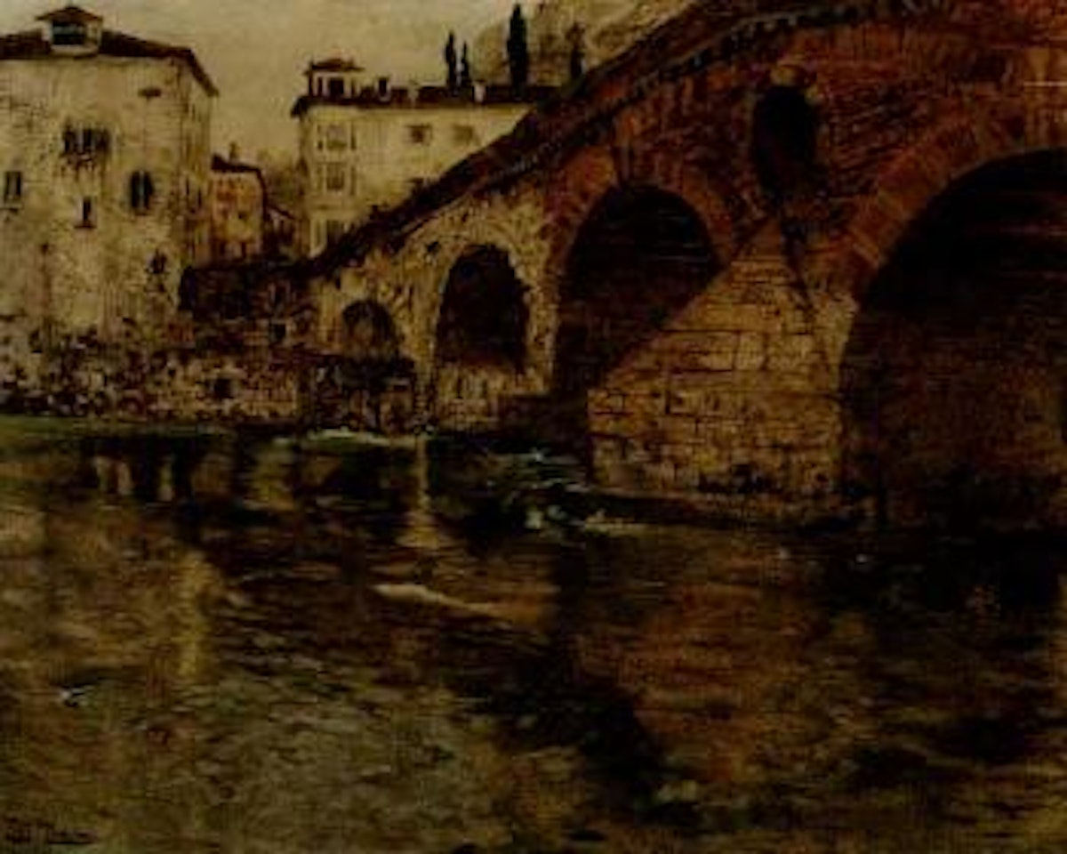 The Roman bridge Ponte de Pietra by Fritz Thaulow