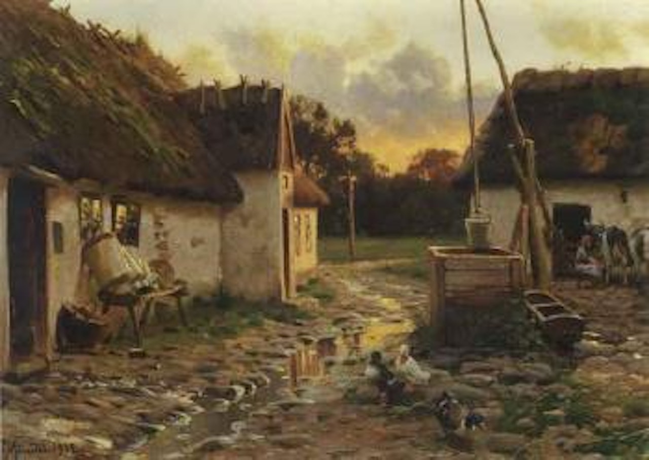 September evening at a farm by Peder Mork Monsted