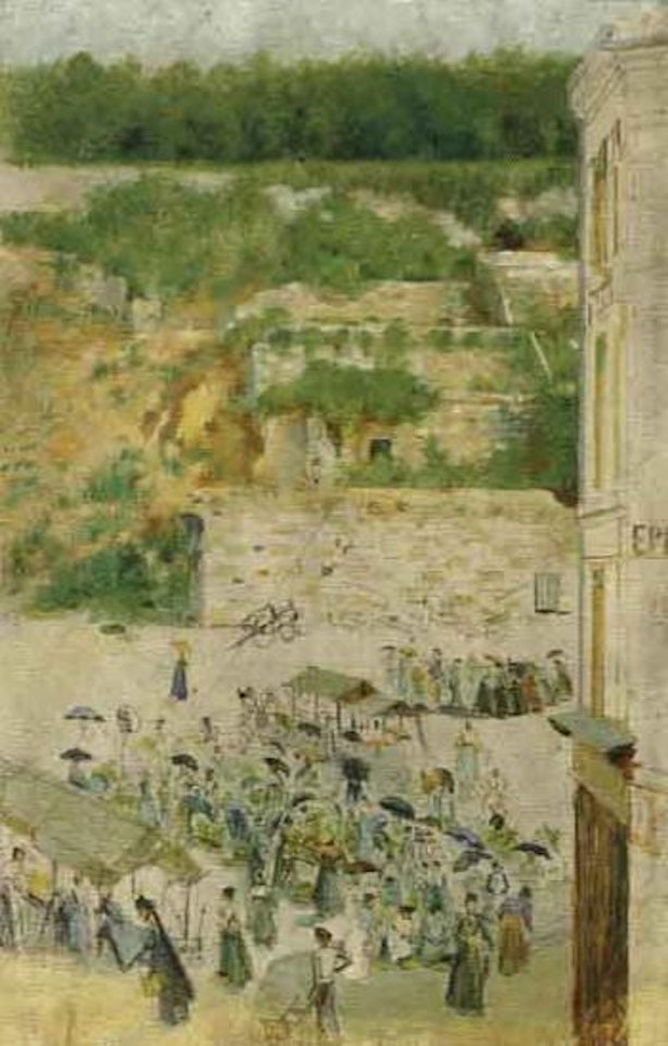 Town scene with shoppers by Jean Francois Raffaelli