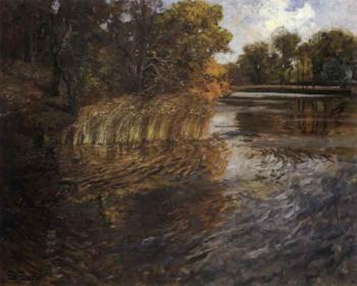 River landscape with rushes by Fritz Thaulow