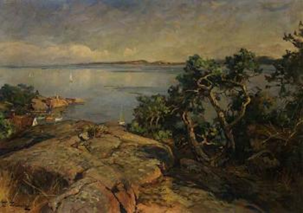 Coastal landscape with sailing boats, Langviken, Tjome by Even Ulving