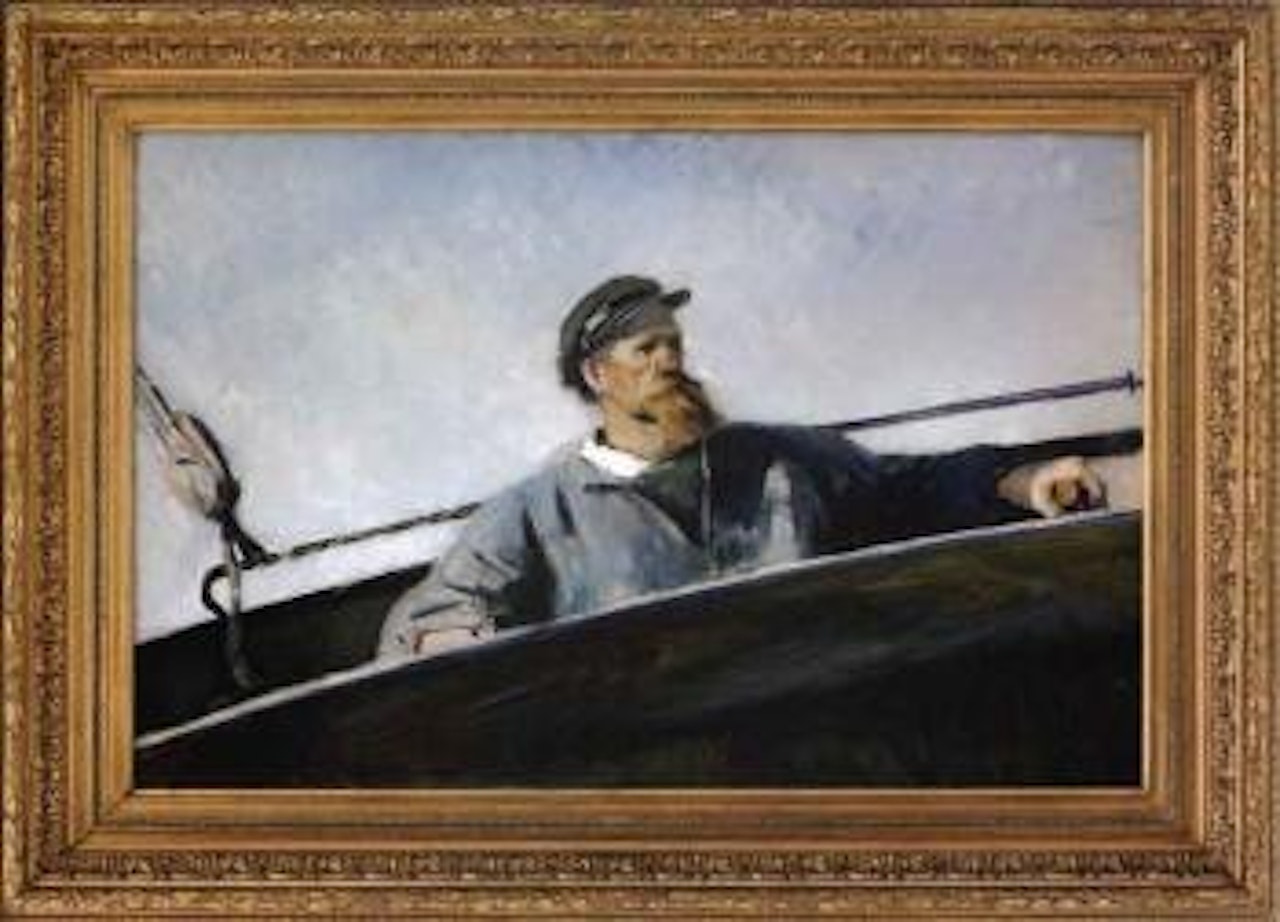 North wind, pilot Gulliksen at the helm by Christian Krohg