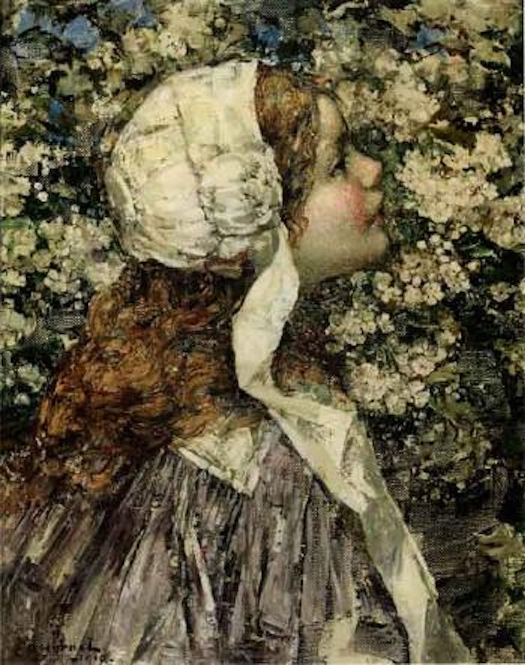 Girl in spring blossoms by Edward Atkinson Hornel