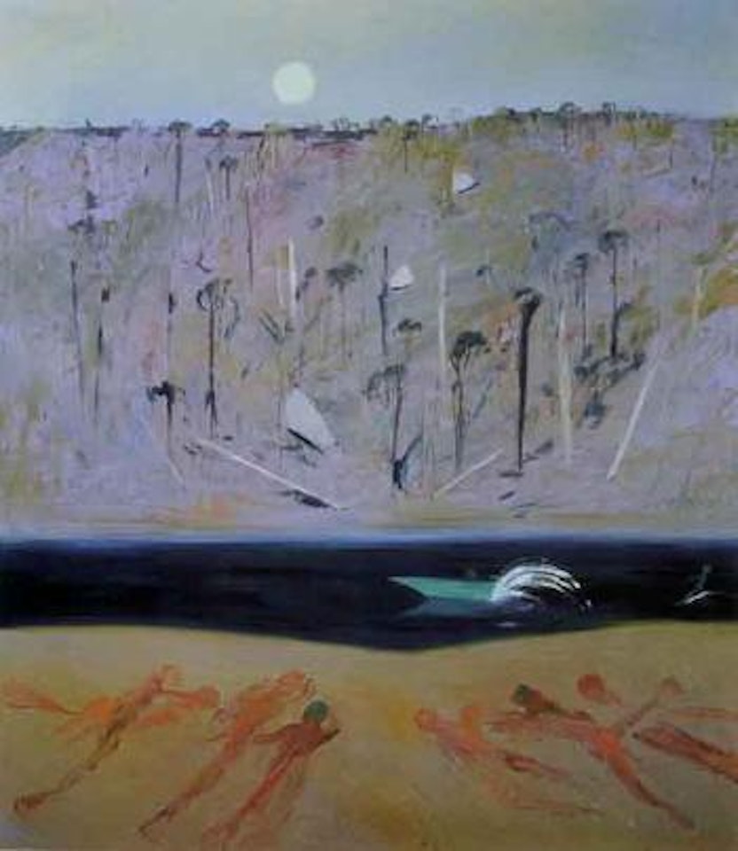 Boat with bathers and rising moon by Arthur Merric Bloomfield Boyd