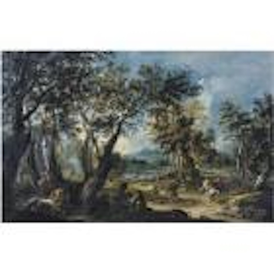 Landscape with a stag hunt by Antonio Stom