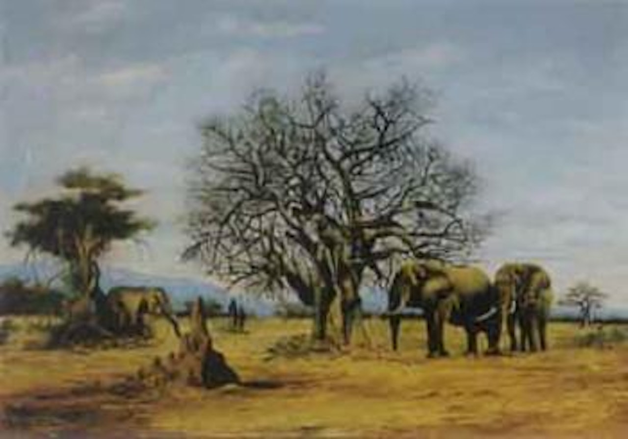 Massai and elephants by Donald Grant