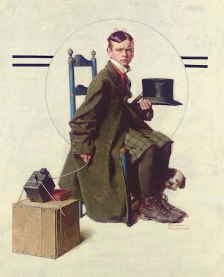Boy photographing self-portrait by Norman Rockwell
