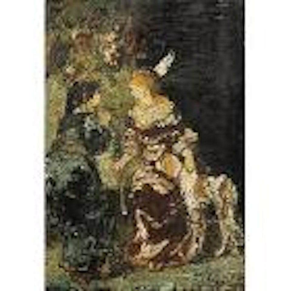 Deux femmes et chien by Adolphe Monticelli