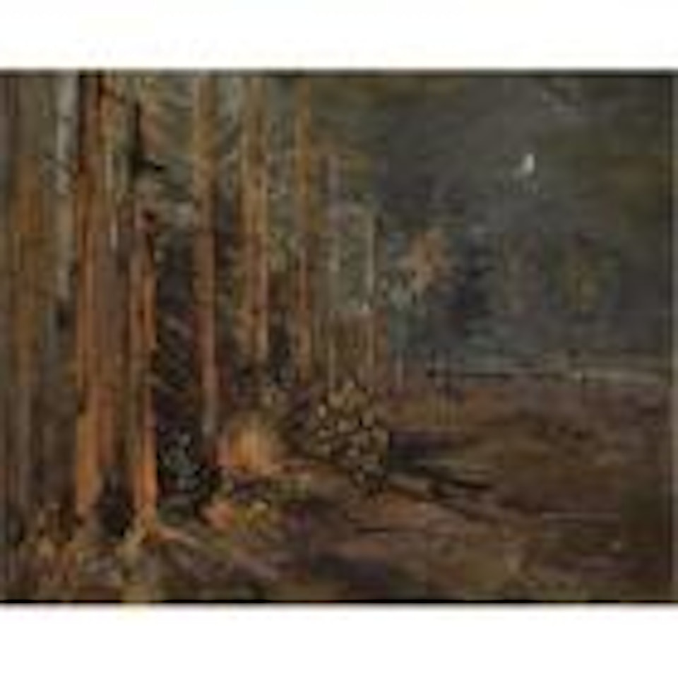 Soldiers round the forest campfire by Konstantin Alekseevich Korovin