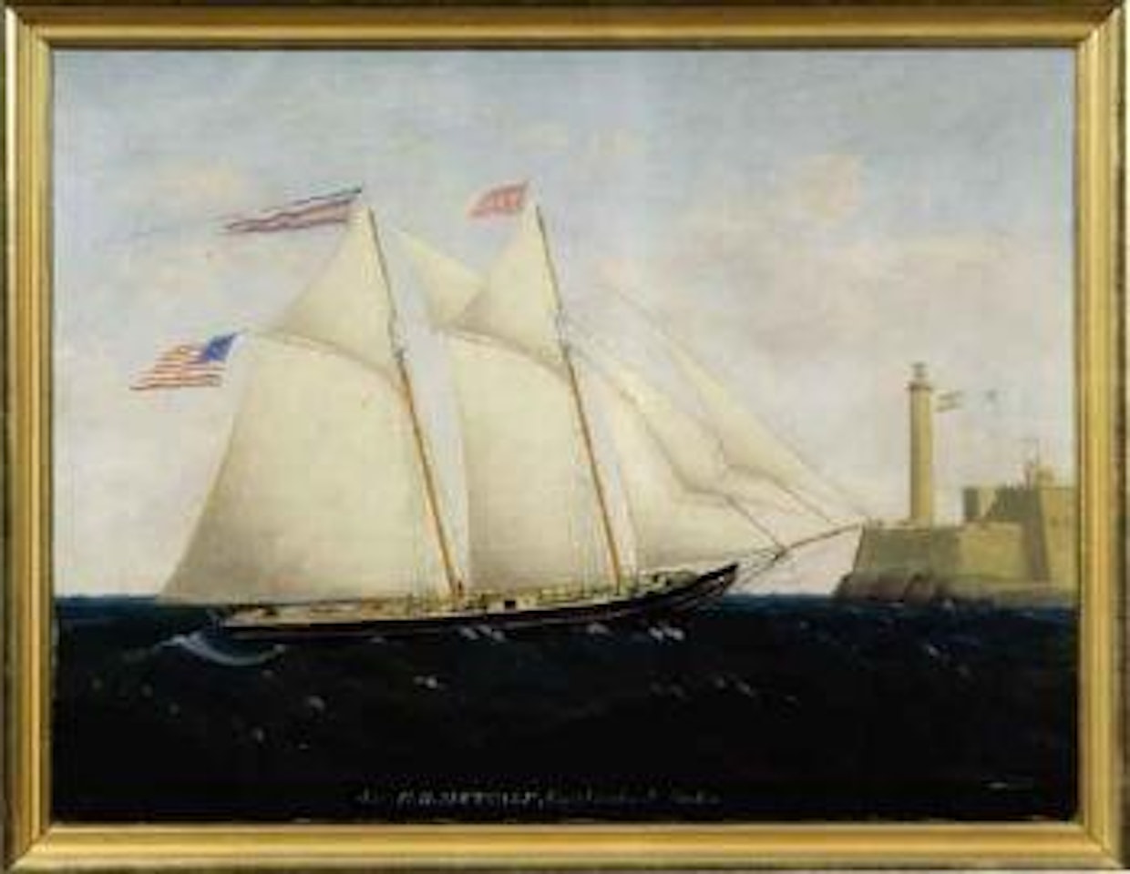 Schooner H.B Metcalf off Havanan with Fort La Cabana in the distance by Edward Arnold