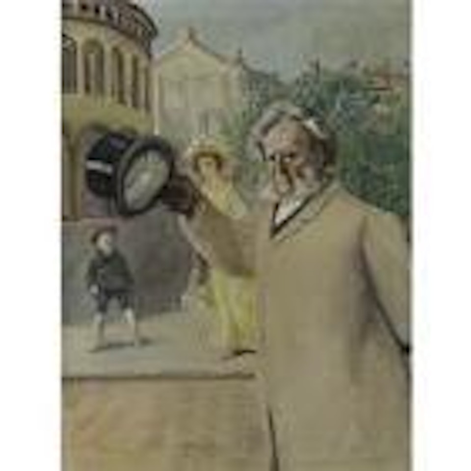Ibsen by the parliament buildings on Karl Johan Street by Christian Krohg