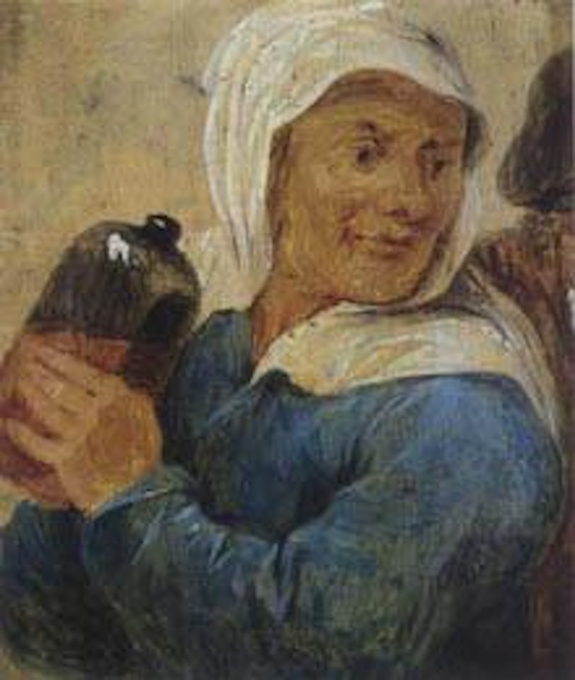 Portrait of a woman with a wine bottle by David Teniers II