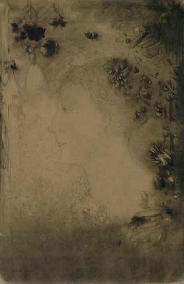 Woman in profile with flowers by Odilon Redon