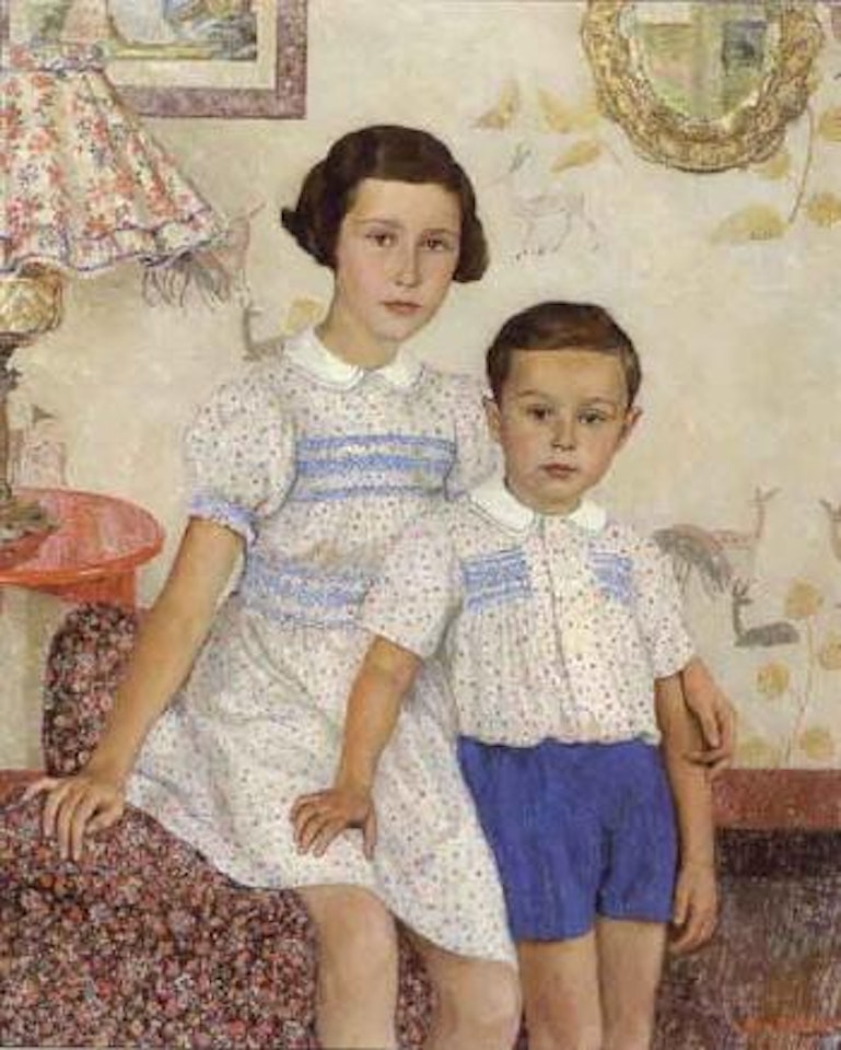Two children in an interior by Leon de Smet