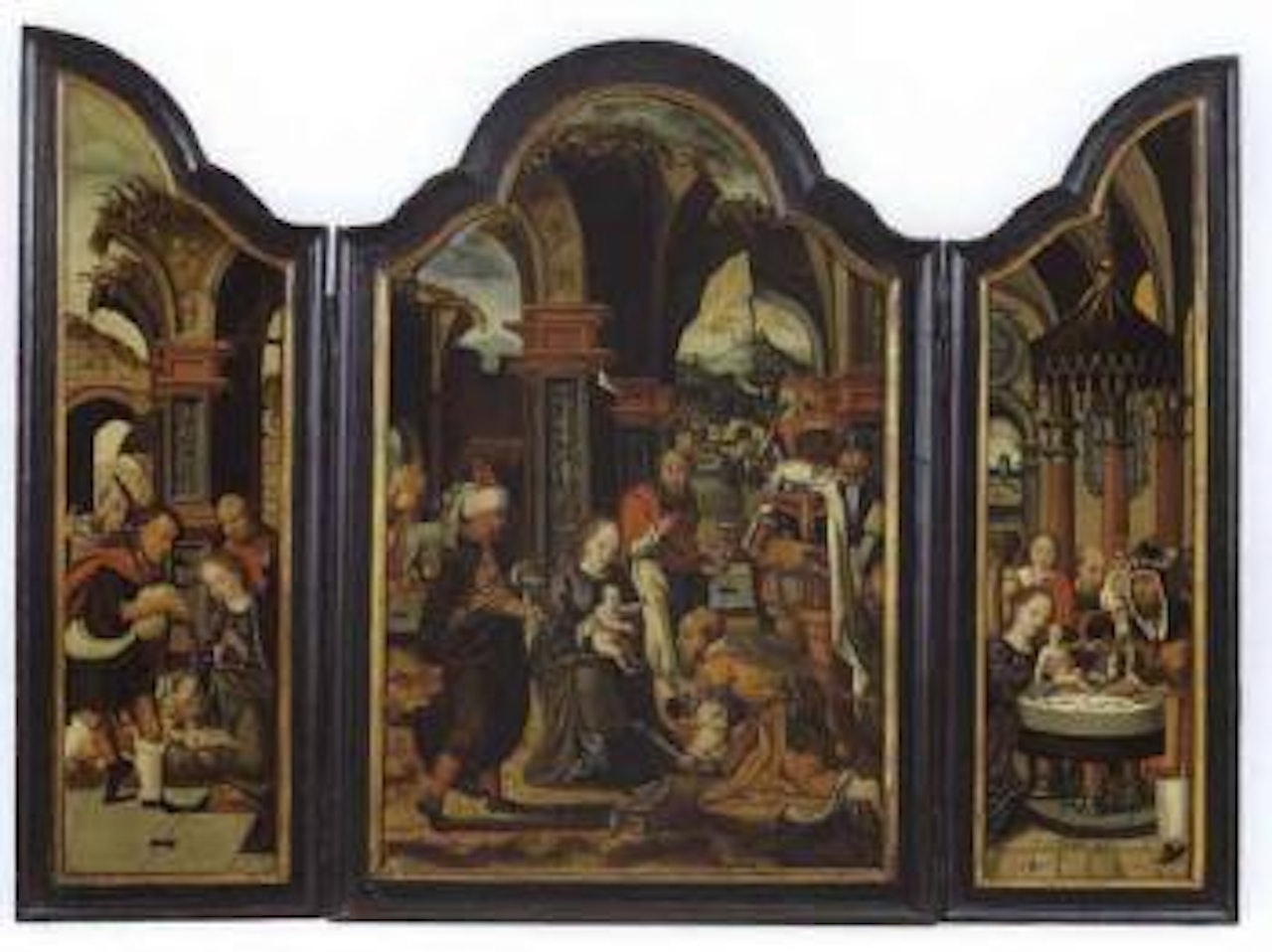 Adoration des mages entre une nativite et une circoncision by Attributed to Pieter Coecke van Aelst I