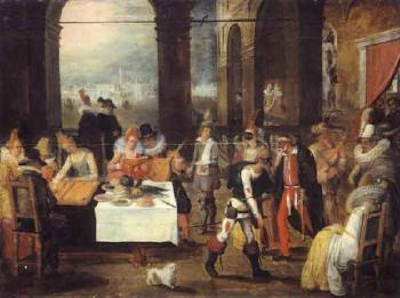 Scene de banquet devant une vue de Venise by Sebastian Vrancx