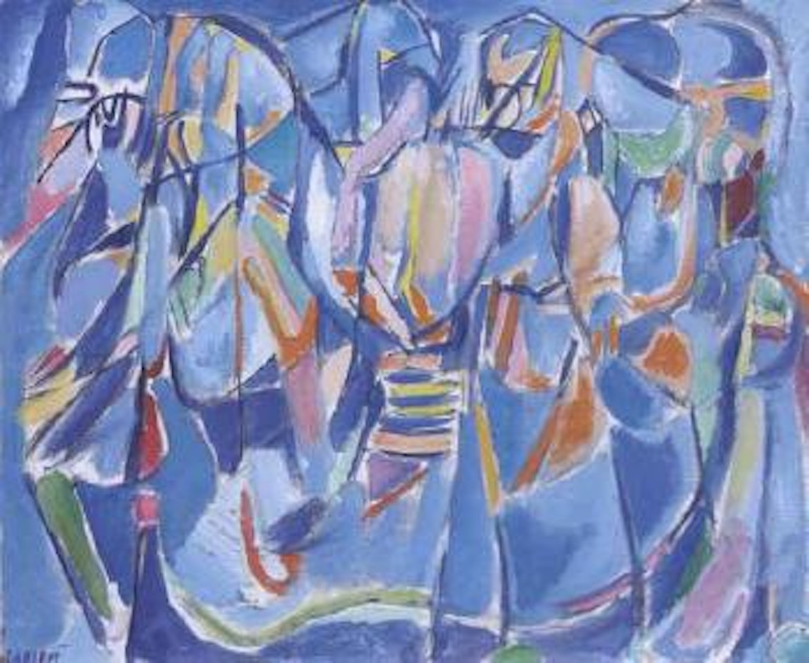 Composition abstraite sur fond bleu by André Lanskoy