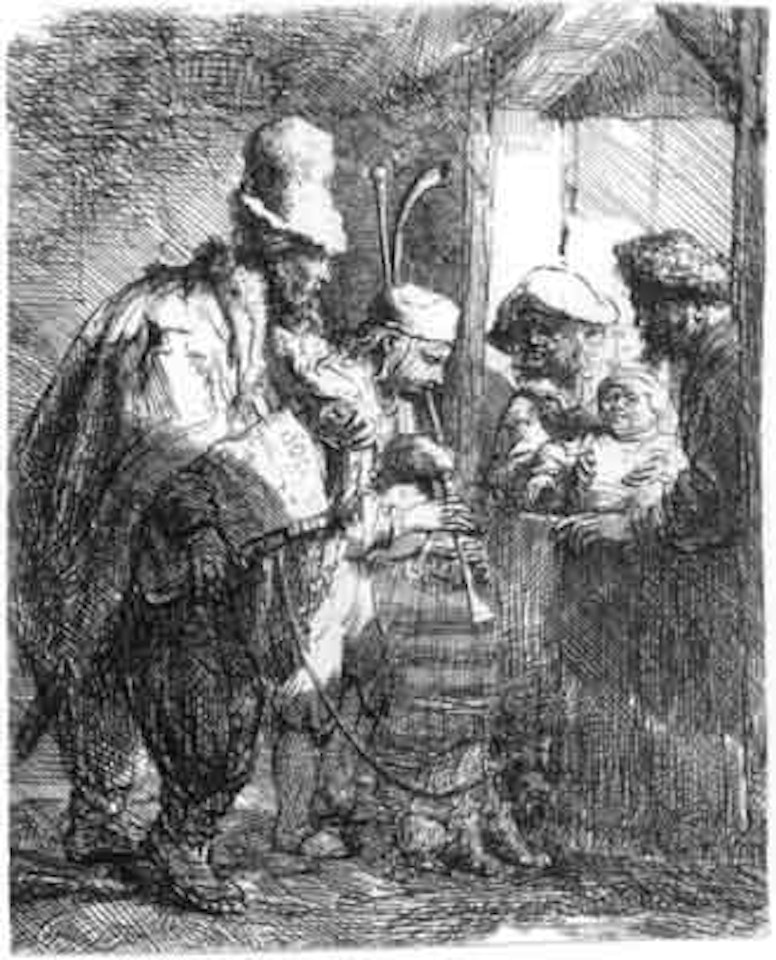 Wandering musicians by Attributed to Rembrandt Harmensz van Rijn