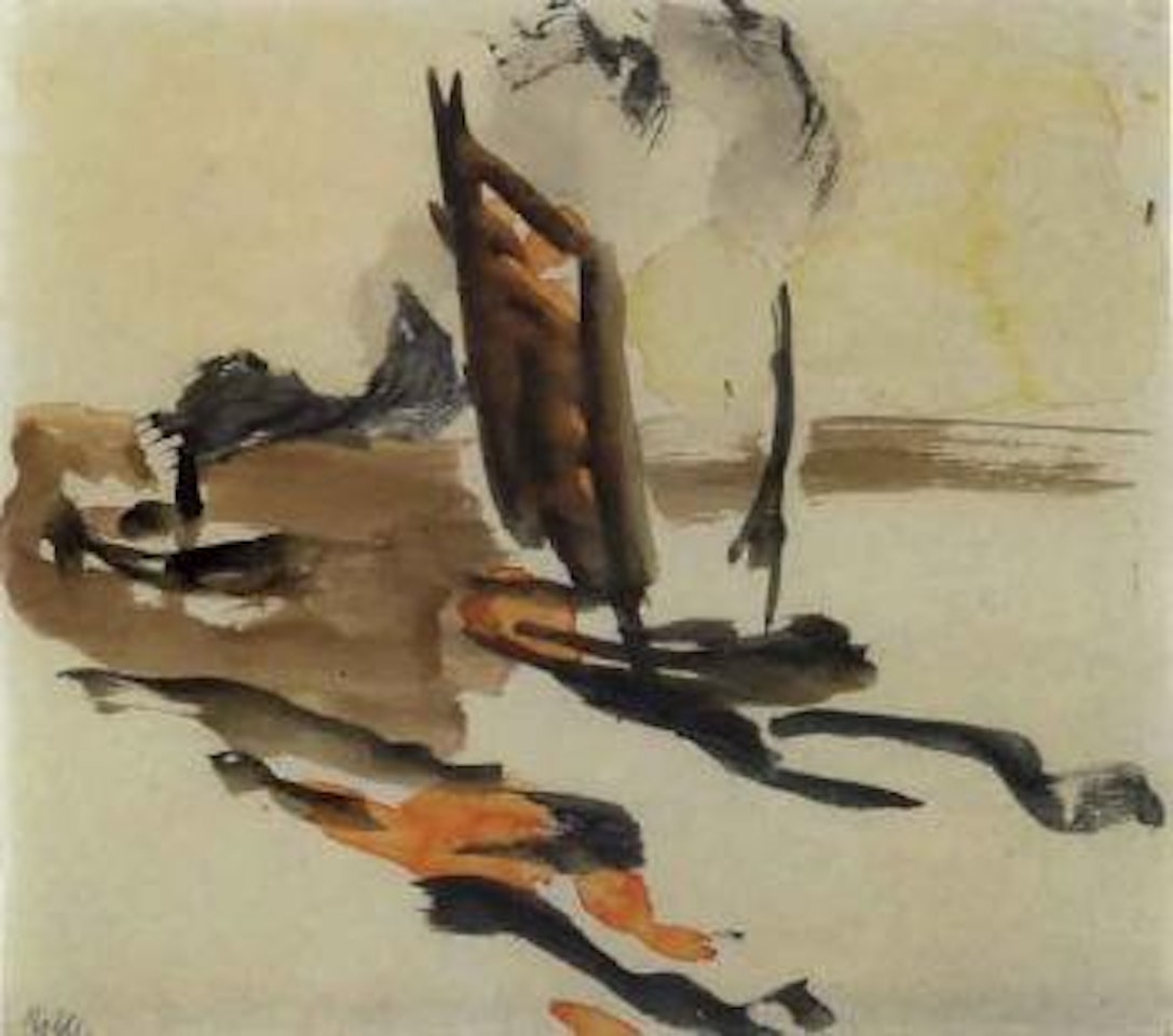 Chinese sea with sailing boat and tug by Emil Nolde