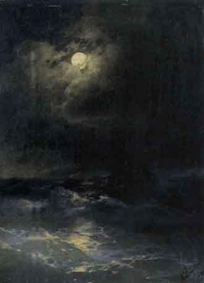Moonlit three master on choppy sea by Ivan Konstantinovich Aivazovsky