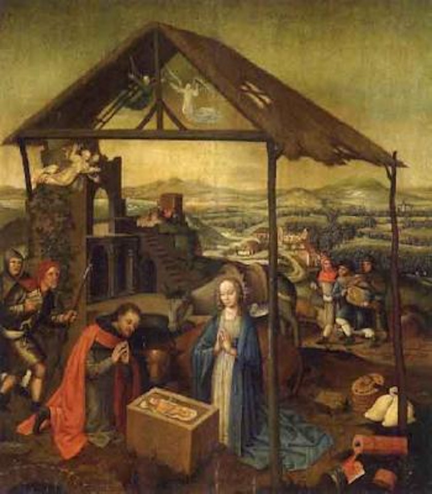 Adoration of the Child in landscape by Dutch School