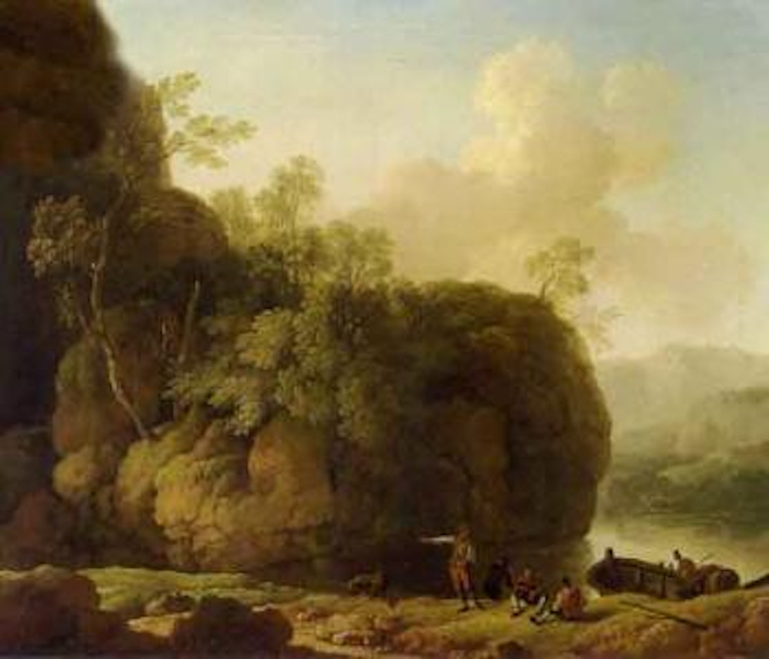 Roman river valley with resting rowers by Christian Wilhelm Ernst Dietrich