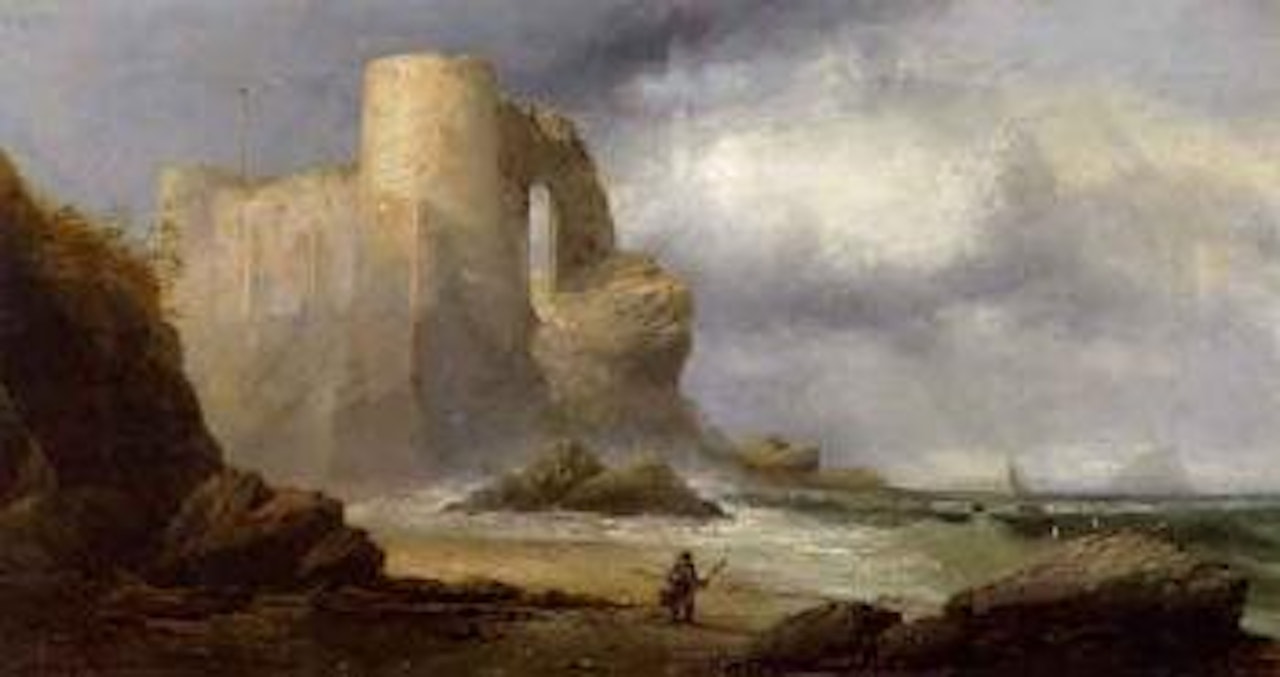 Scottish coast with castle ruins by James Webb