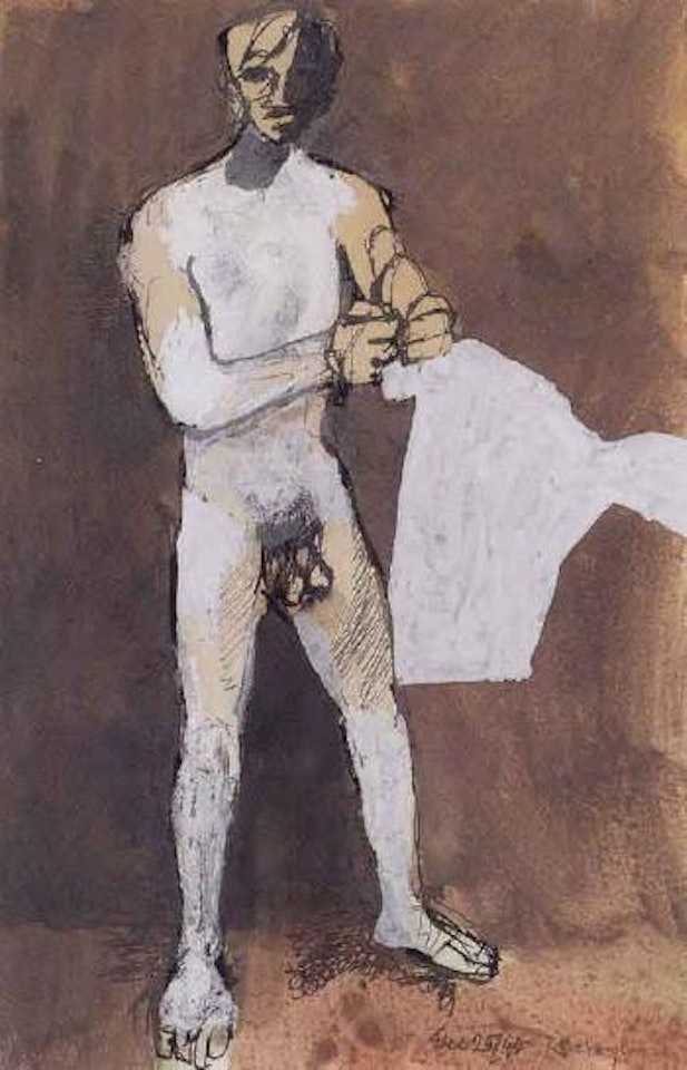 Figure holding a shirt by Keith Vaughan