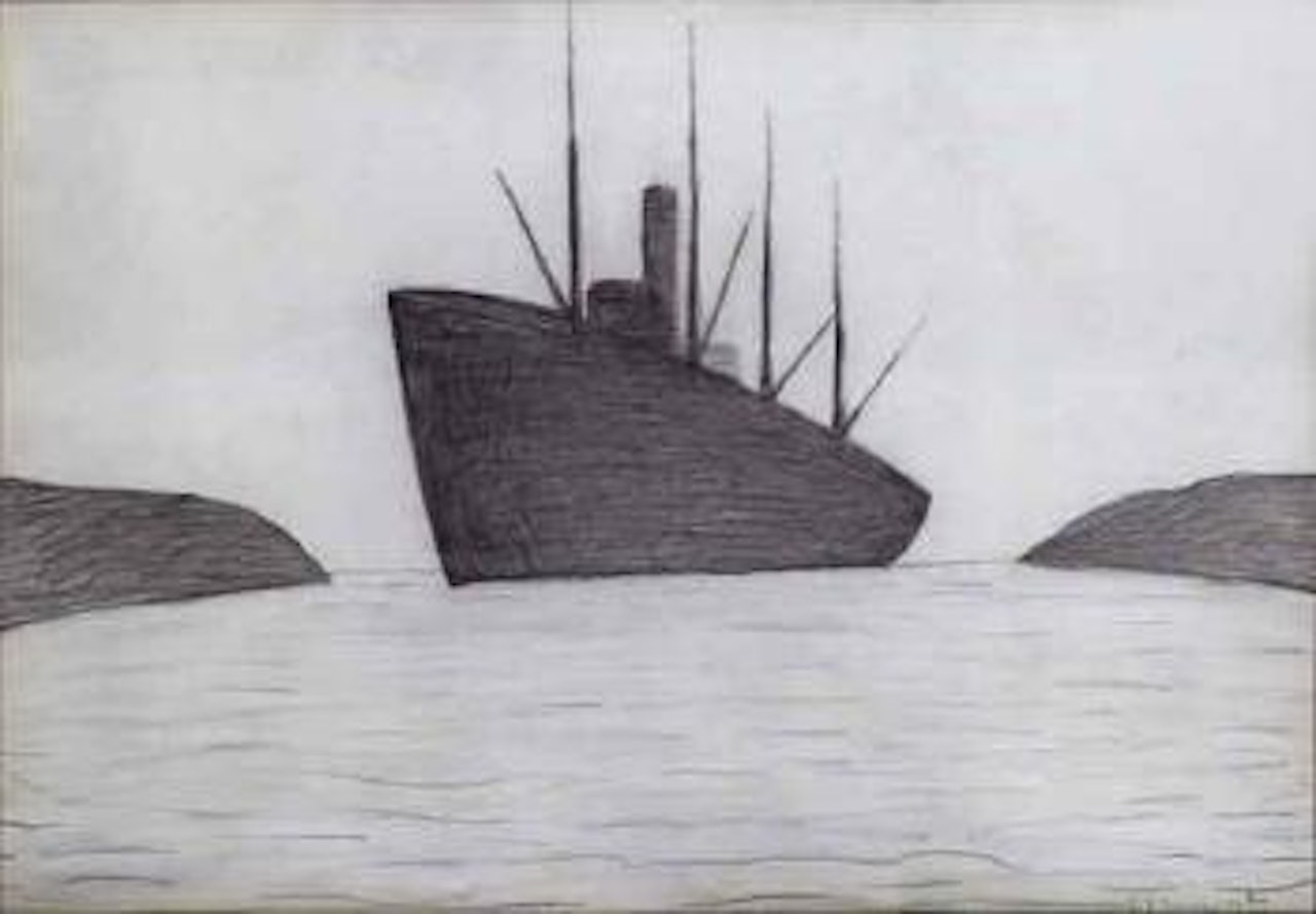 Ship entering harbour by Laurence Stephen Lowry