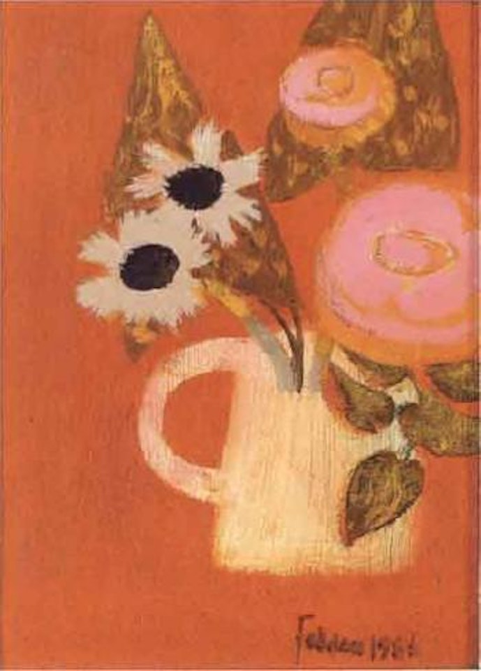 Flowers on red by Mary Fedden