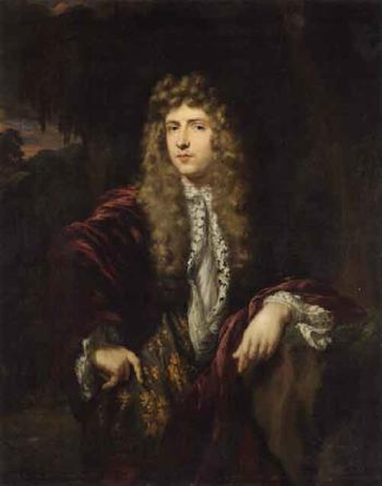 Portrait of a gentleman, said to be John Wilmot, Earl of Rochester staL20nding in a landscape by Nicolaes Maes