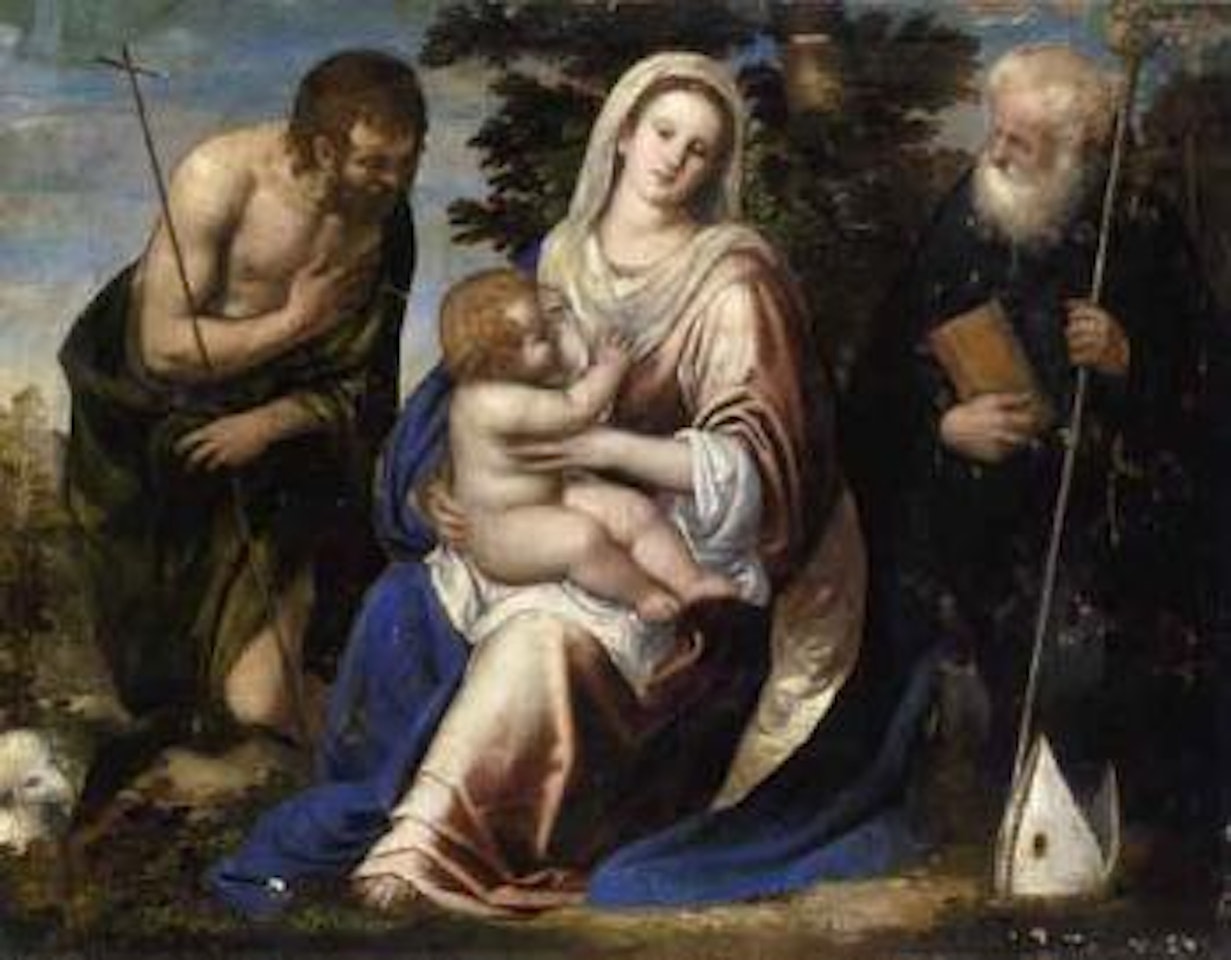 Sacra conversazione, Madonna and child with Saint John the Baptist andL13 bishop saint by Venetian School