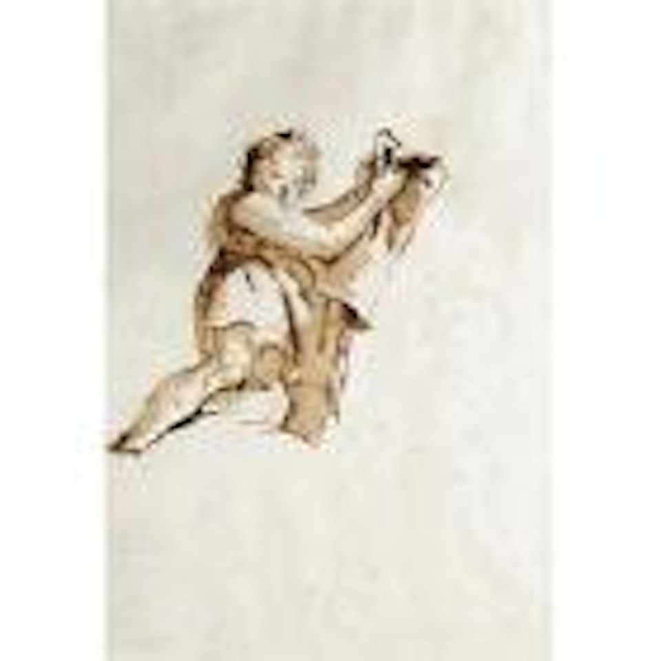 Study of a youth holding up a cloak to the right by Giovanni Battista Tiepolo