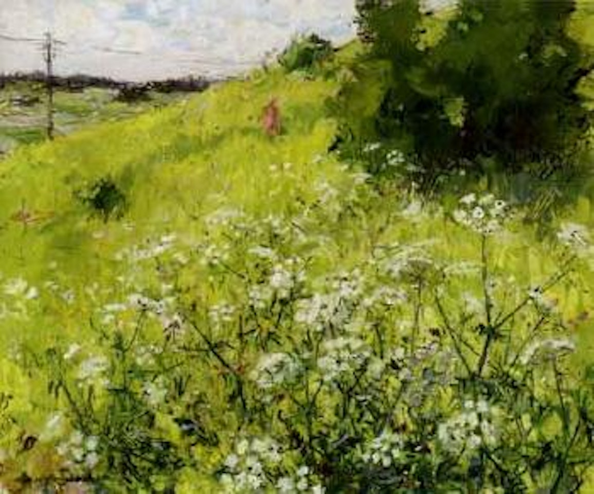 Girl in flower meadow by Olle Hjortzberg