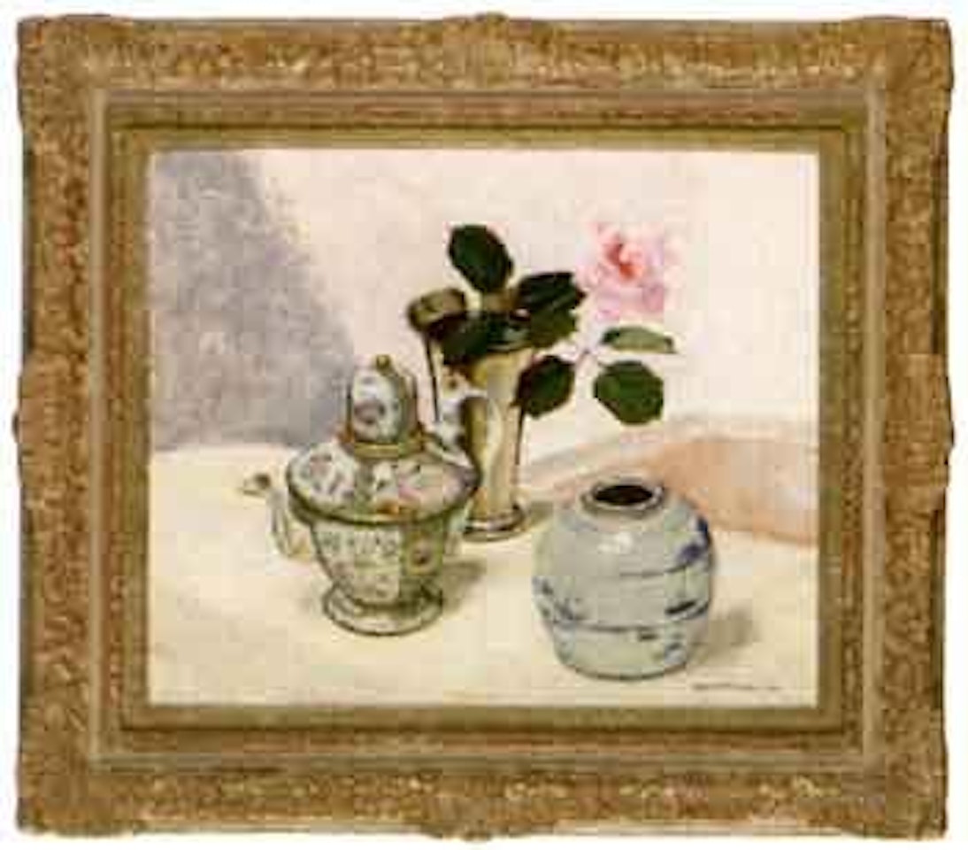 Still life of pink rose by Olle Hjortzberg