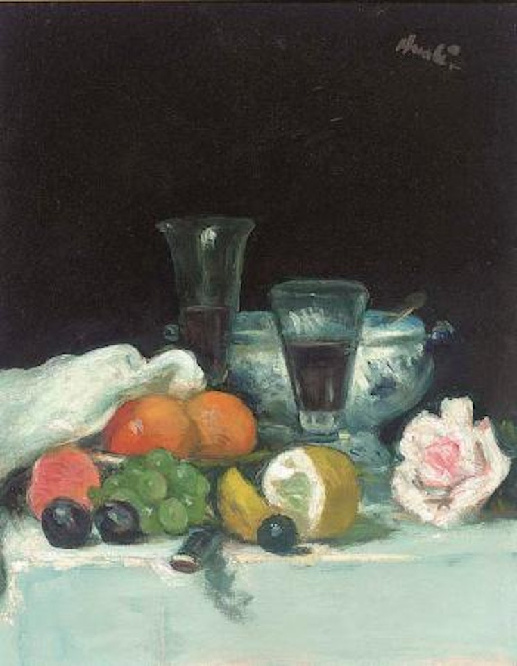 Still life of fruit and a rose by George Leslie Hunter