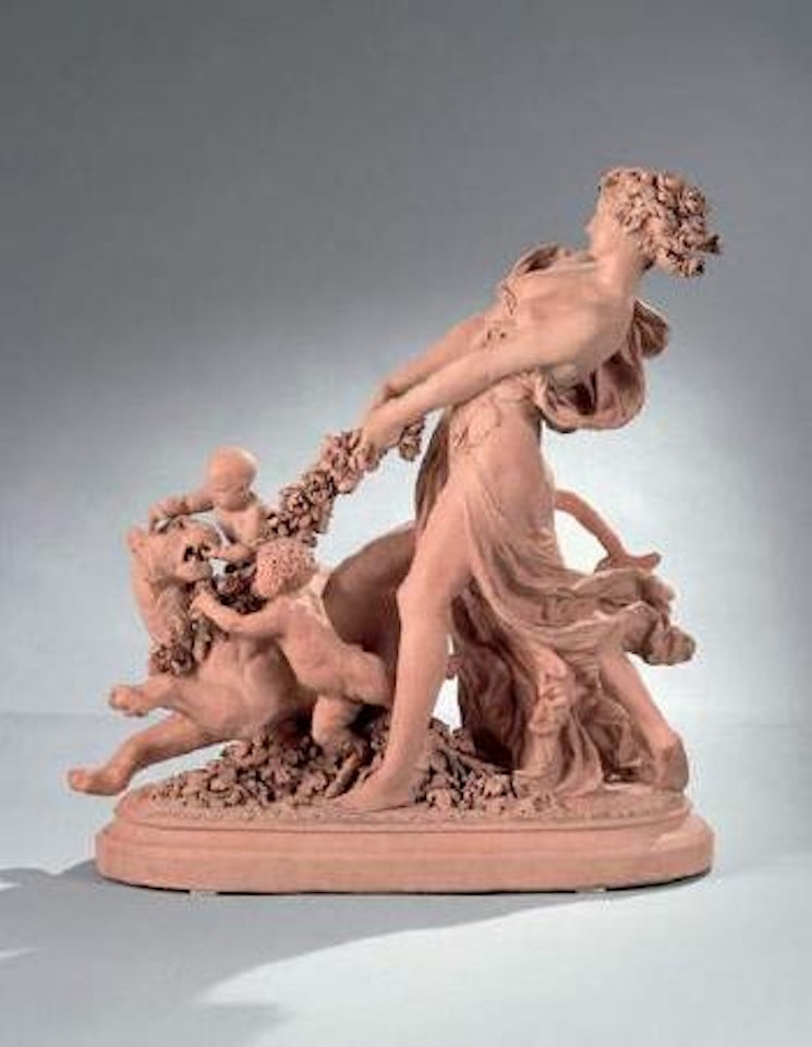 Jeune femme jouant avec deux petits satyres et une lionne by Albert-Ernest Carrier-Belleuse