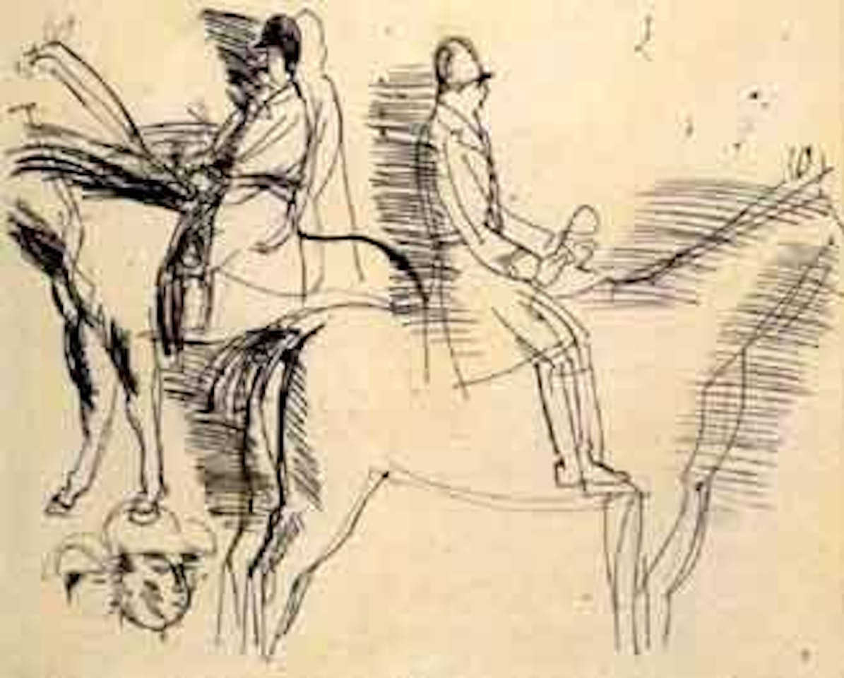 Deux cavaliers de chasse a courre et etude de tetes by Raoul Dufy