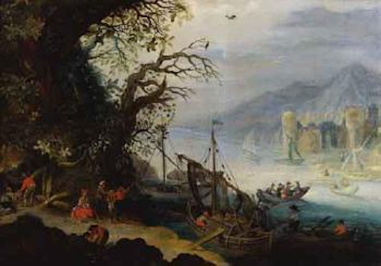 Paysage de riviere avec des bateaux by Abraham Govaerts