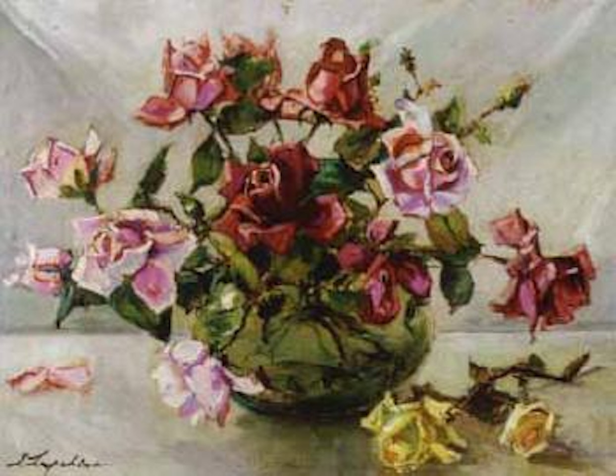 Bouquet de roses by Georgij Aleksandrovic Lapschin