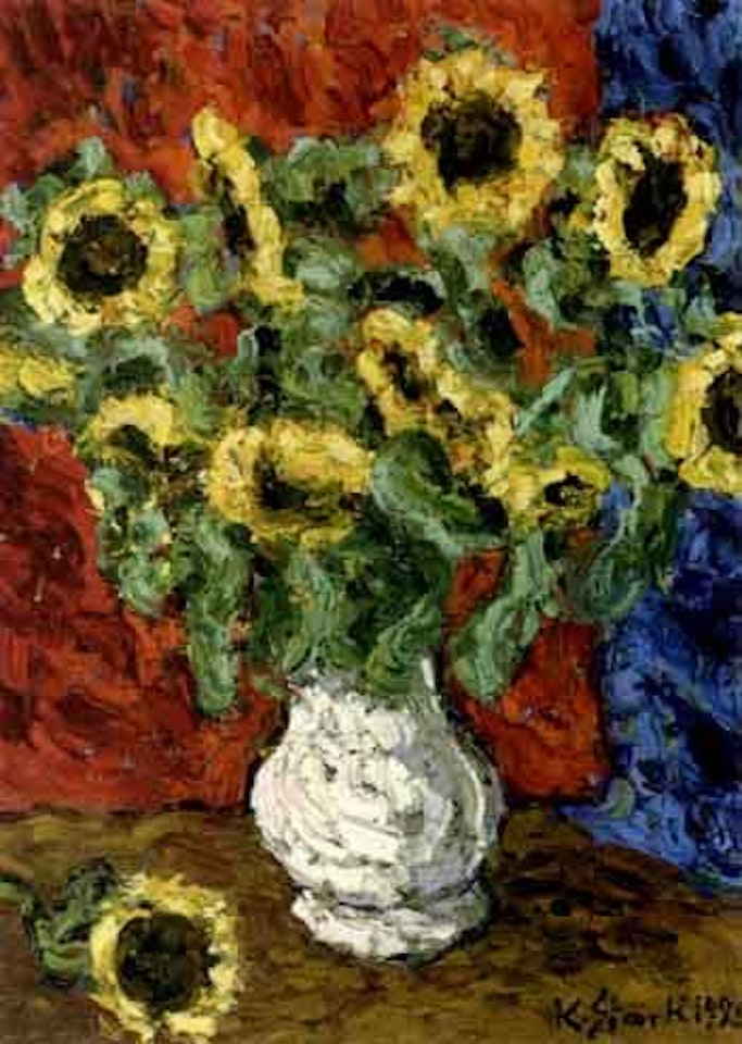 Still life of sunflowers in a white vase by Karl Stark