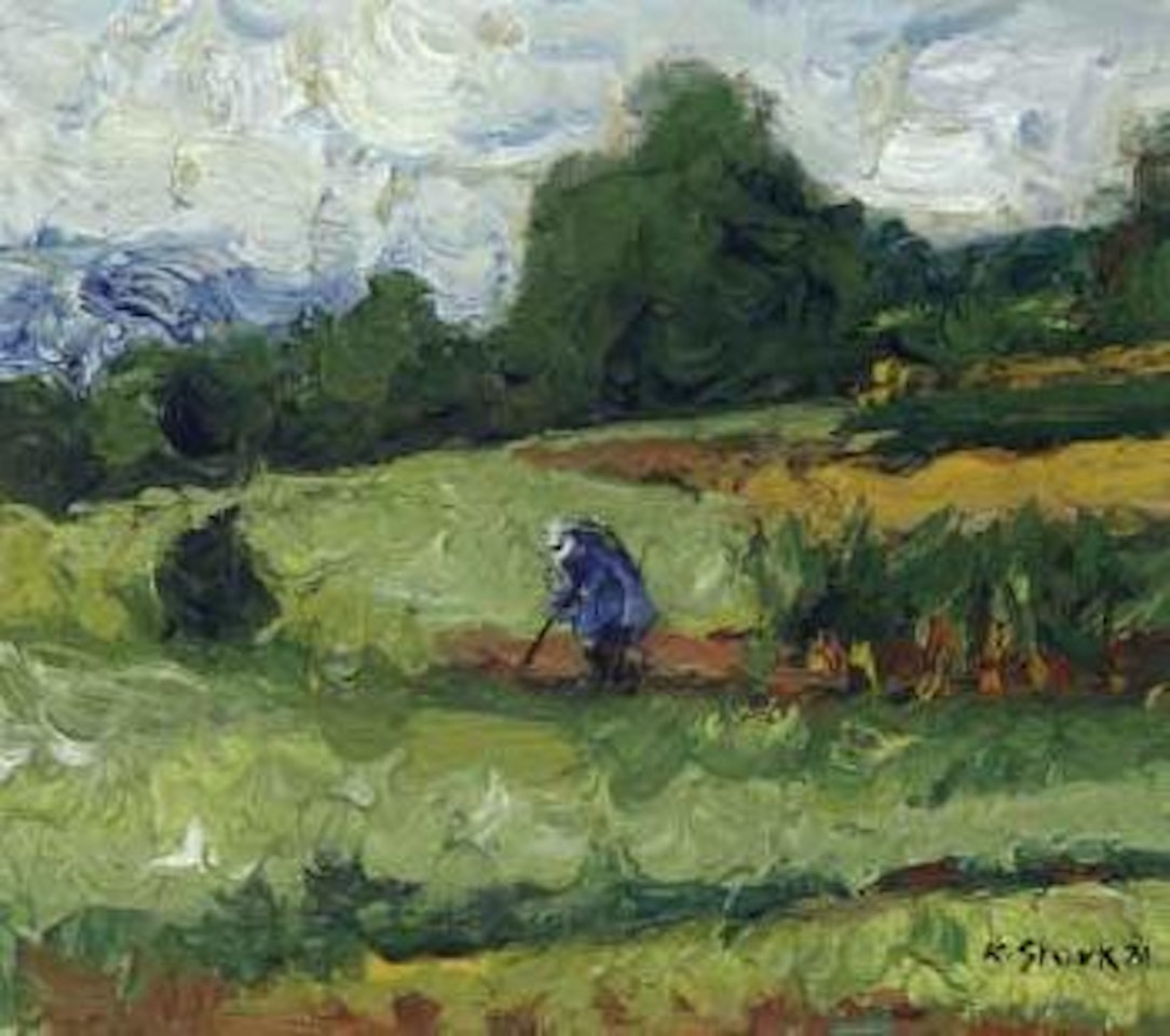 Landscape with a figure in blue by Karl Stark