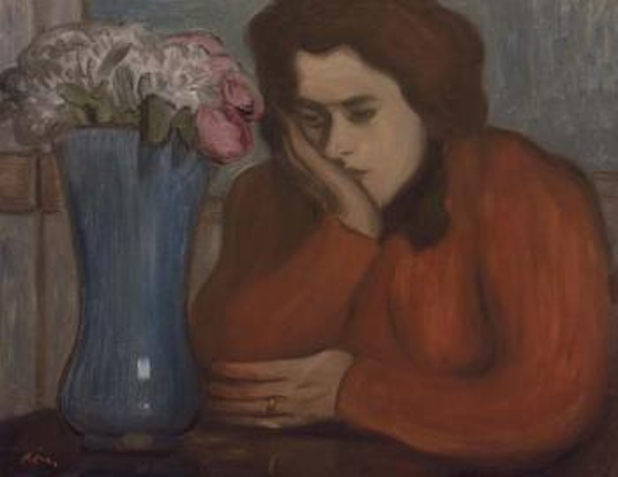 Femme pensive au vase de fleurs by József Rippl-Rónai