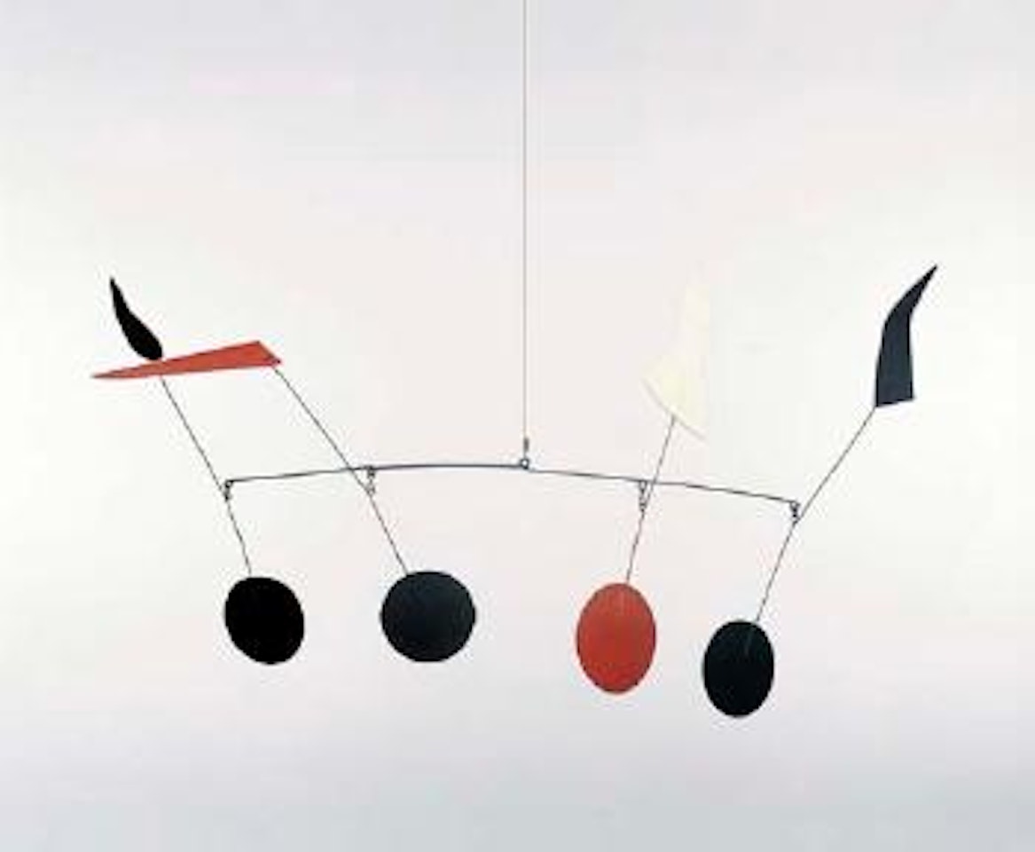 Four black leaves, two white leaves, two red by Alexander Calder