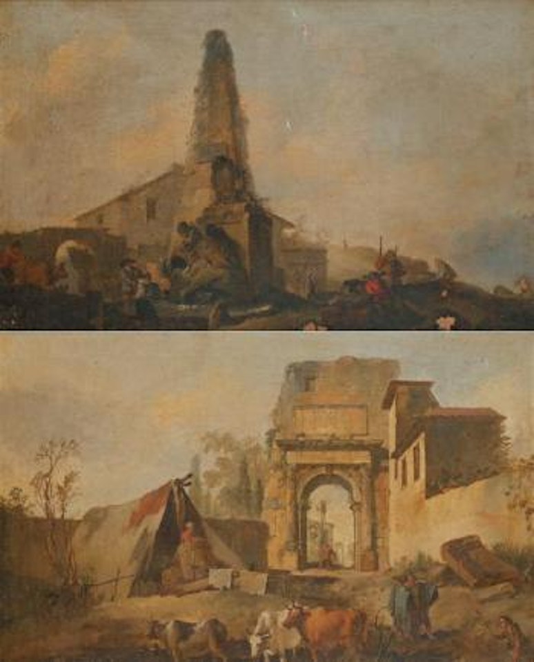 Paysage a la fontaine en obelisque. Berger et son troupeau by Jean Baptiste Marie Pierre