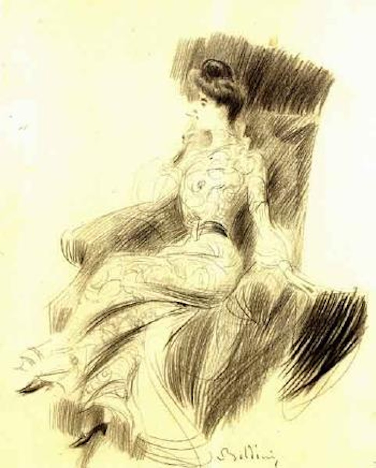 Portrait de Madame Schneider fumant une cigarette by Giovanni Boldini