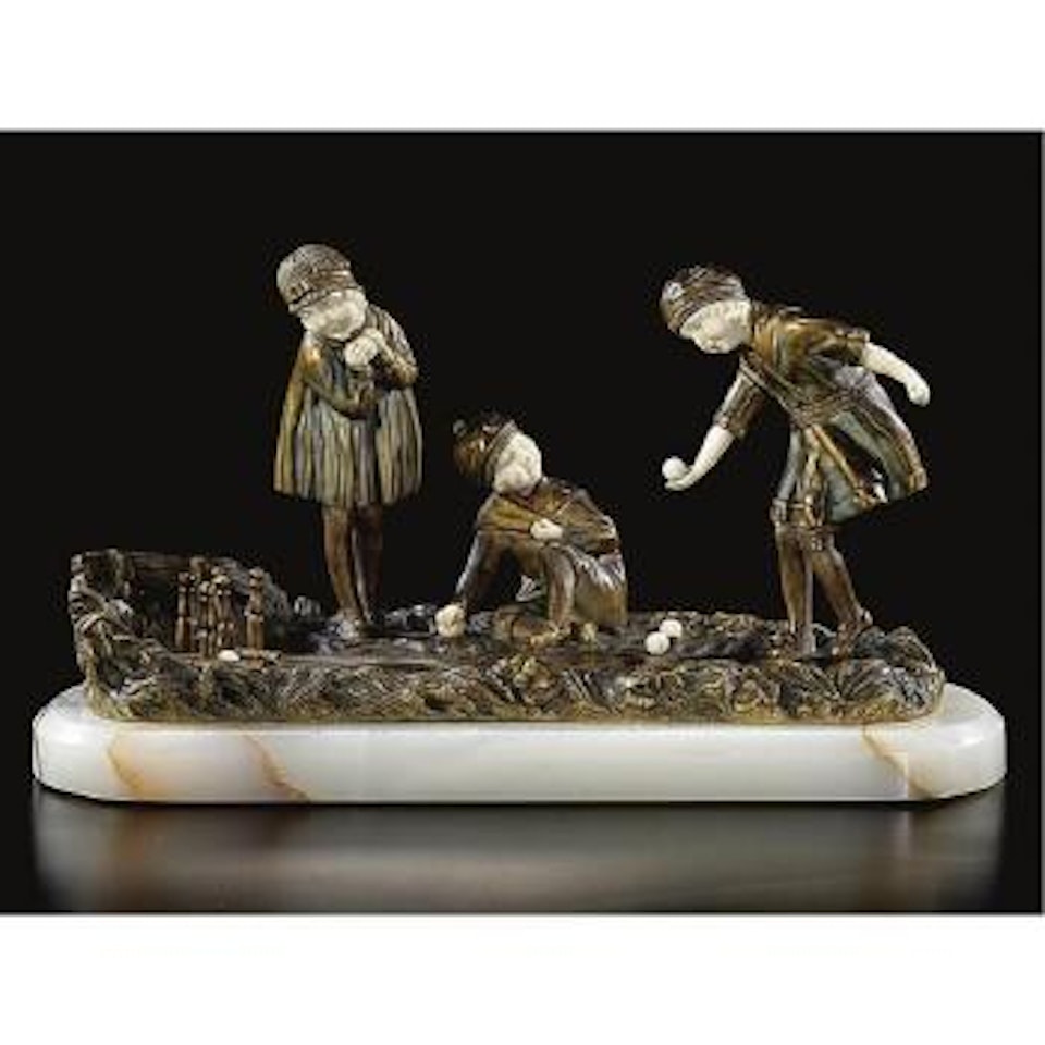 Three children playing skittles by Demetre Chiparus