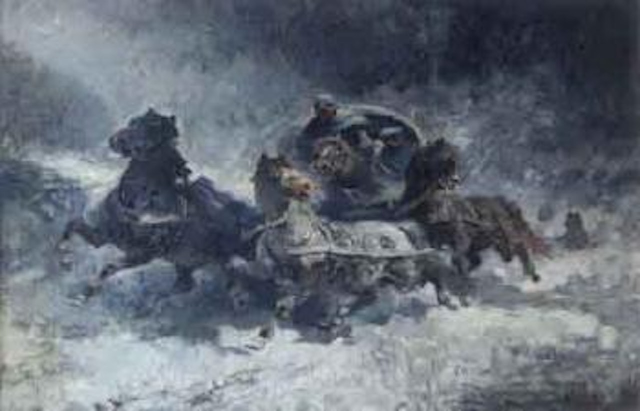 Le traineau attaque par les loups by Adolf Schreyer