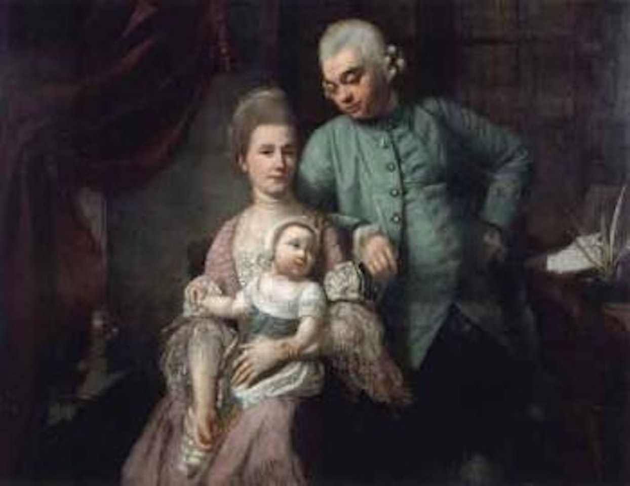 Portrait of a gentleman with his wife holding their child by English School